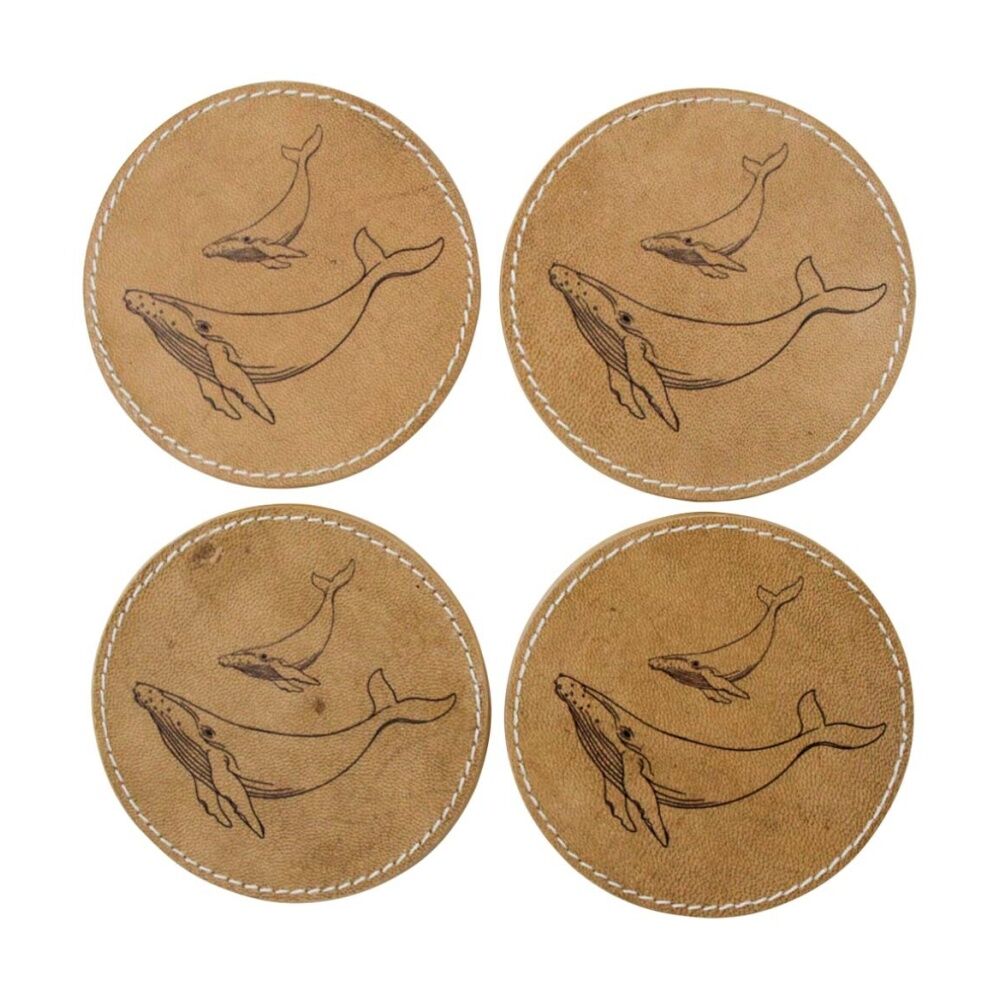 LVD Handcrafted Whale Genuine Leather Coaster Set Tableware 10x10cm (4 Pieces)