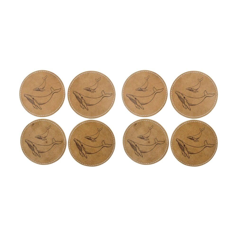 LVD 4pc LVD Handcrafted Whale Genuine Leather Coaster Set Tableware 10x10cm (2 Pack)