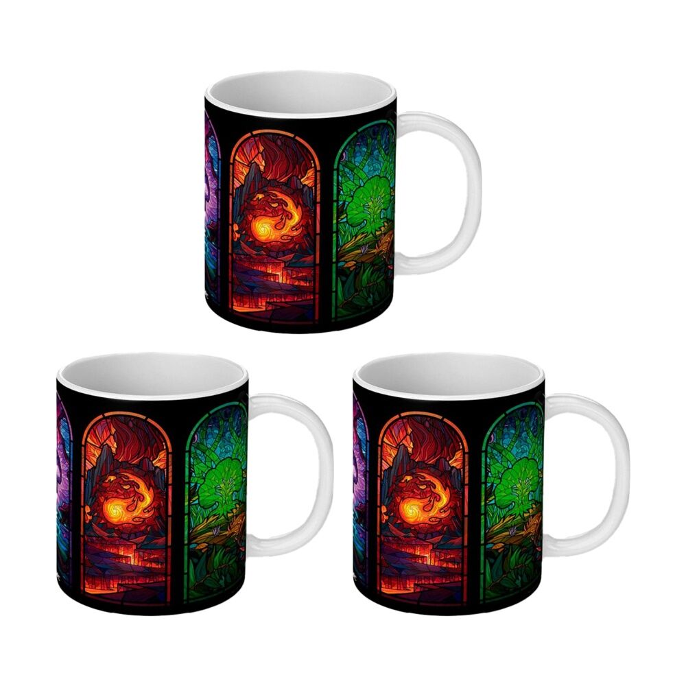 Magic the Gathering Stained Glass Ceramic Coffee Drinking Mug Multicoloured (3 Pack)