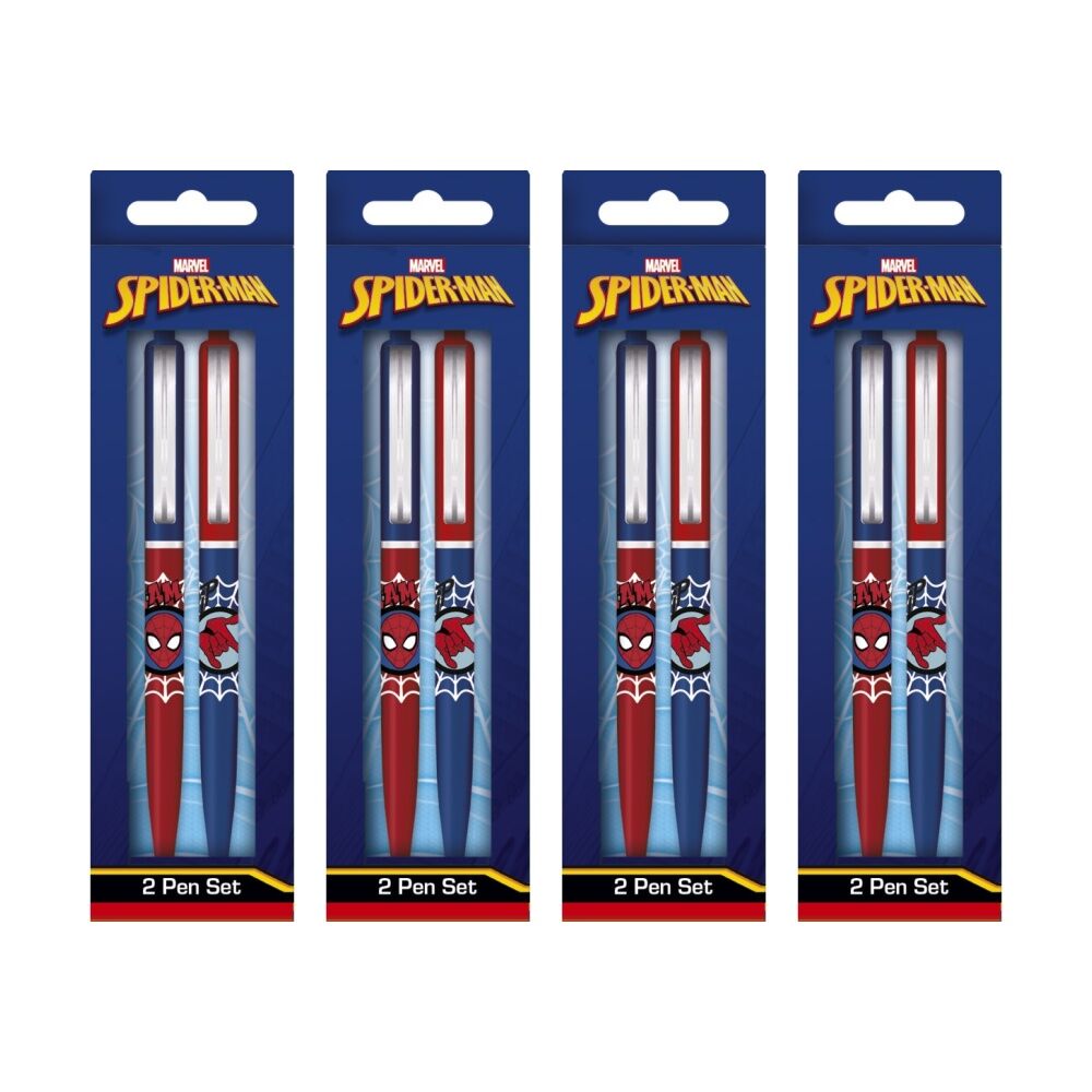 Marvel Comics 2pc Marvel Comics Spider-Man Web Premium Ballpoint Pen Set Click Top (4 Pack)