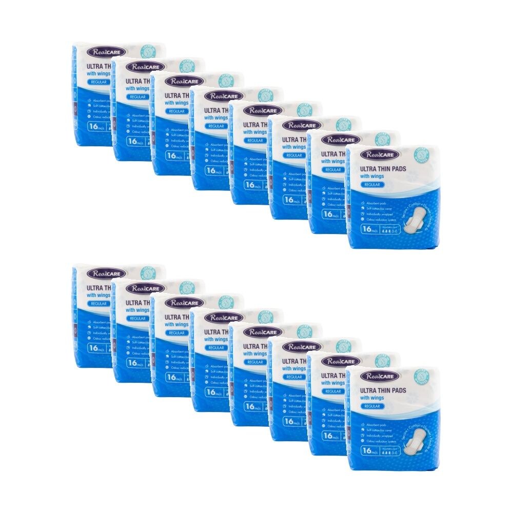 Real Care 16pc Real Care Ultra Thin Pads With Wings Regular Absorbency Level 3 Pack (16 Pack)