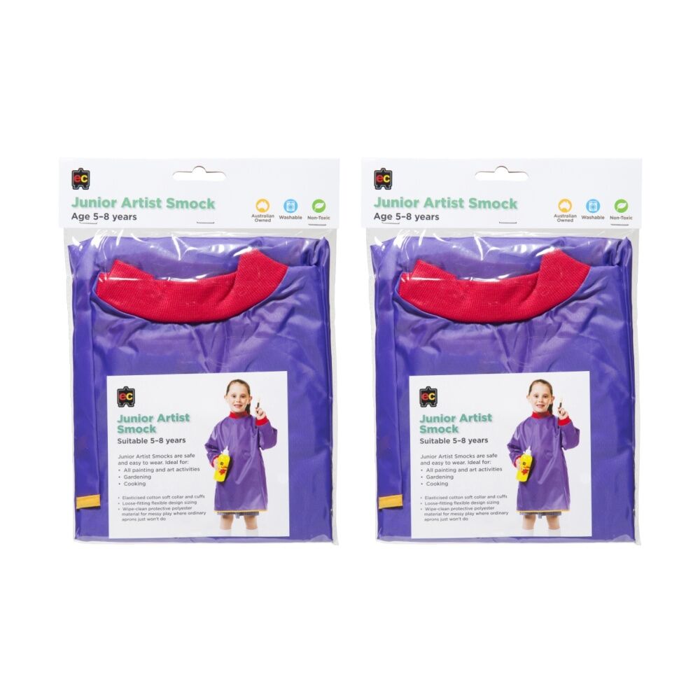Educational Colours Junior Artist Paint Smock Apron Purple 5-8y (2 Pack)