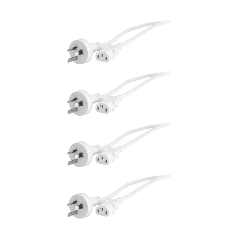 Doss 1M White Iec Power Lead Iec-C13 Appliance Cord 1m AU Cable (4 Pack)