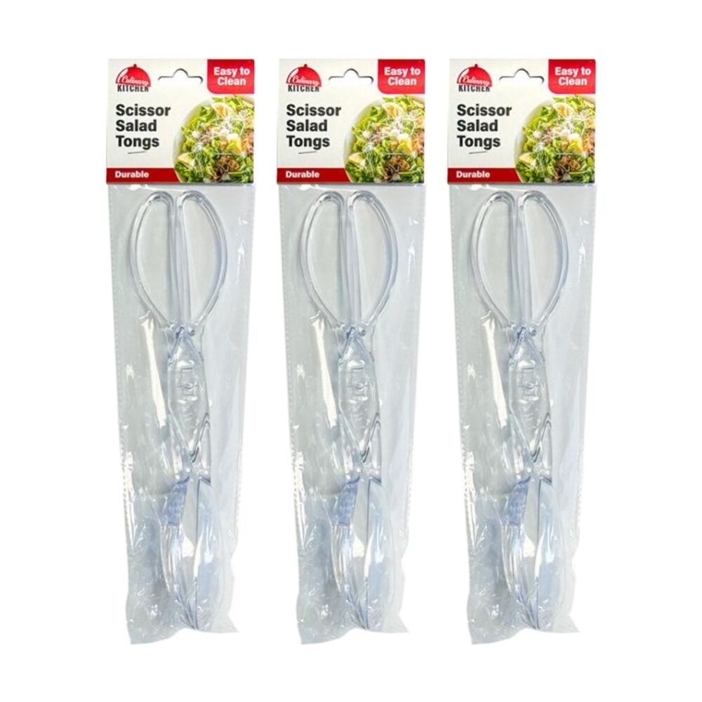 Culinary Kitchen Plastic Salad Tongs Cooking Utensil 29cm Clear (3 Pack)
