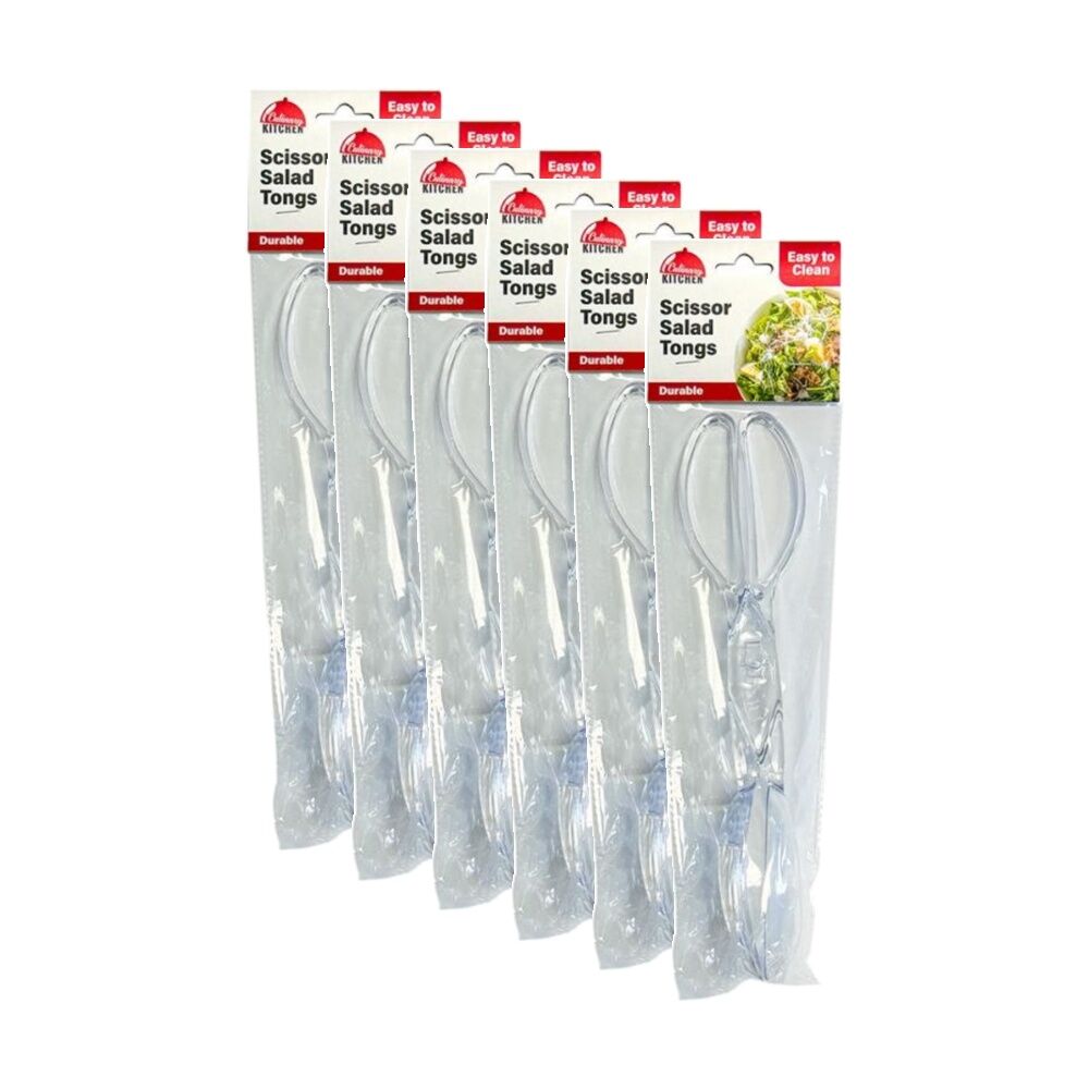 Culinary Kitchen Plastic Salad Tongs Cooking Utensil 29cm Clear (6 Pack)