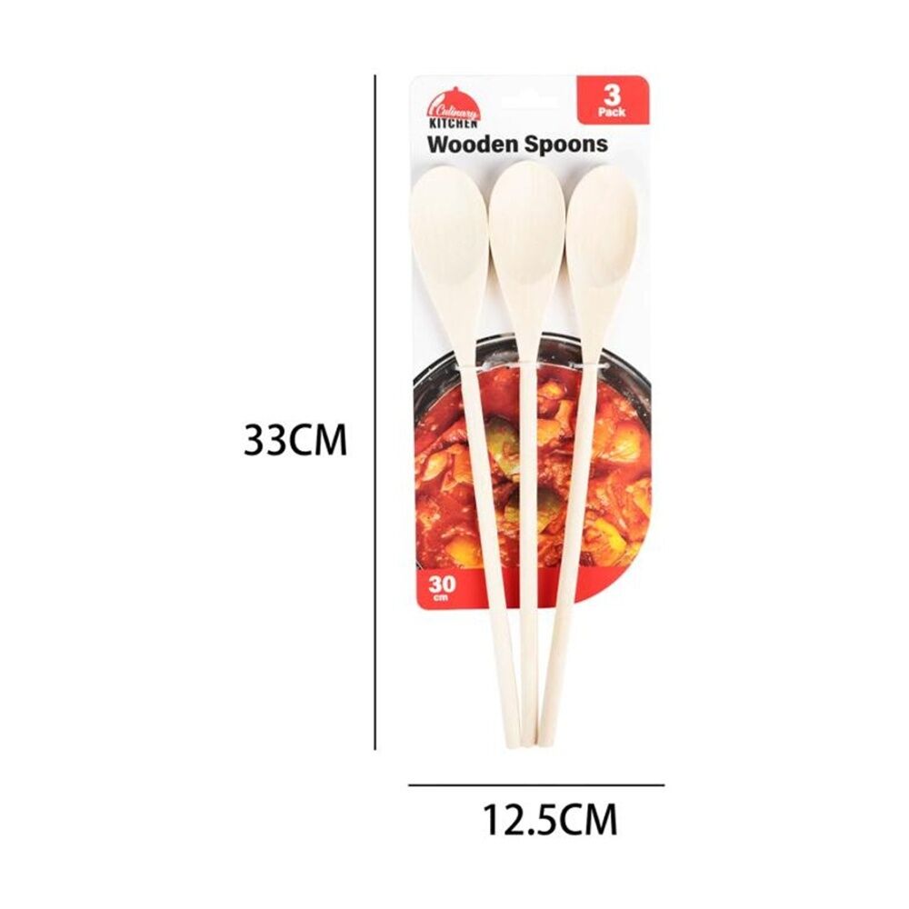 Culinary Kitchen 3pc Culinary Kitchen Wooden Spoons Set Cooking Utensil 30cm (12 Pack) — image 3