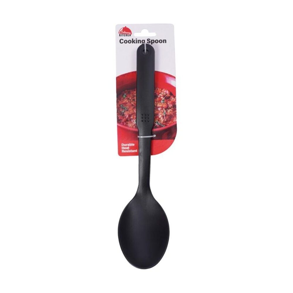Culinary Kitchen 29cm Black Nylon Cooking Spoon w/ Hanging Hole Utensil