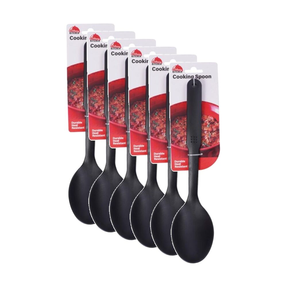Culinary Kitchen Nylon Cooking Spoon w/ Hanging Hole Utensil 29cm Black (6 Pack)