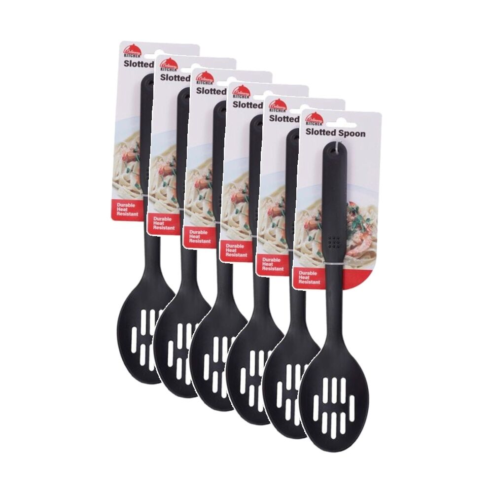 Culinary Kitchen Nylon Slotted Spoon w/ Hanging Hole Cooking Utensil Black (6 Pack)