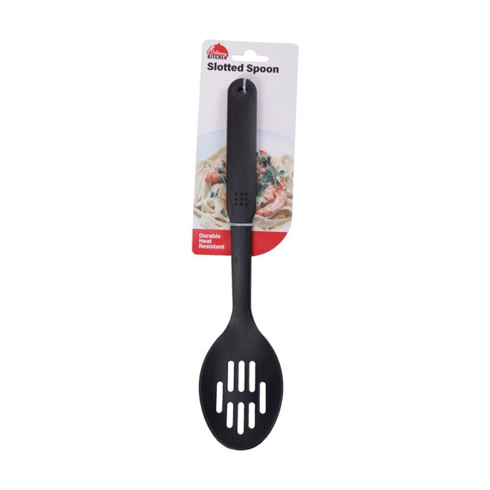Culinary Kitchen Nylon Slotted Spoon w/ Hanging Hole Cooking Utensil Black (6 Pack) — image 2