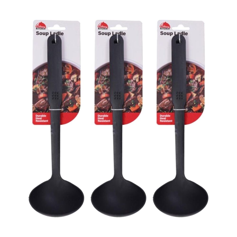 Culinary Kitchen Nylon Ladle w/ Hanging Hole Cooking Utensil Black (3 Pack)
