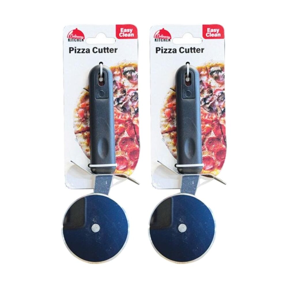 Culinary Kitchen Stainless Steel Pizza Cutter Cooking Utensil Black (2 Pack)