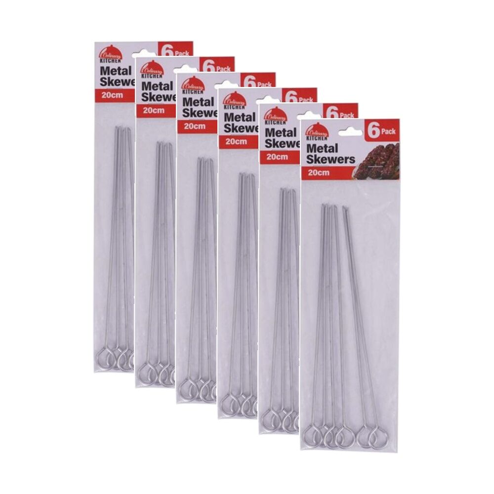 Culinary Kitchen 6pc Culinary Kitchen Barbecue Grill Metal Skewers w/ Loop Handle 20cm (6 Pack)