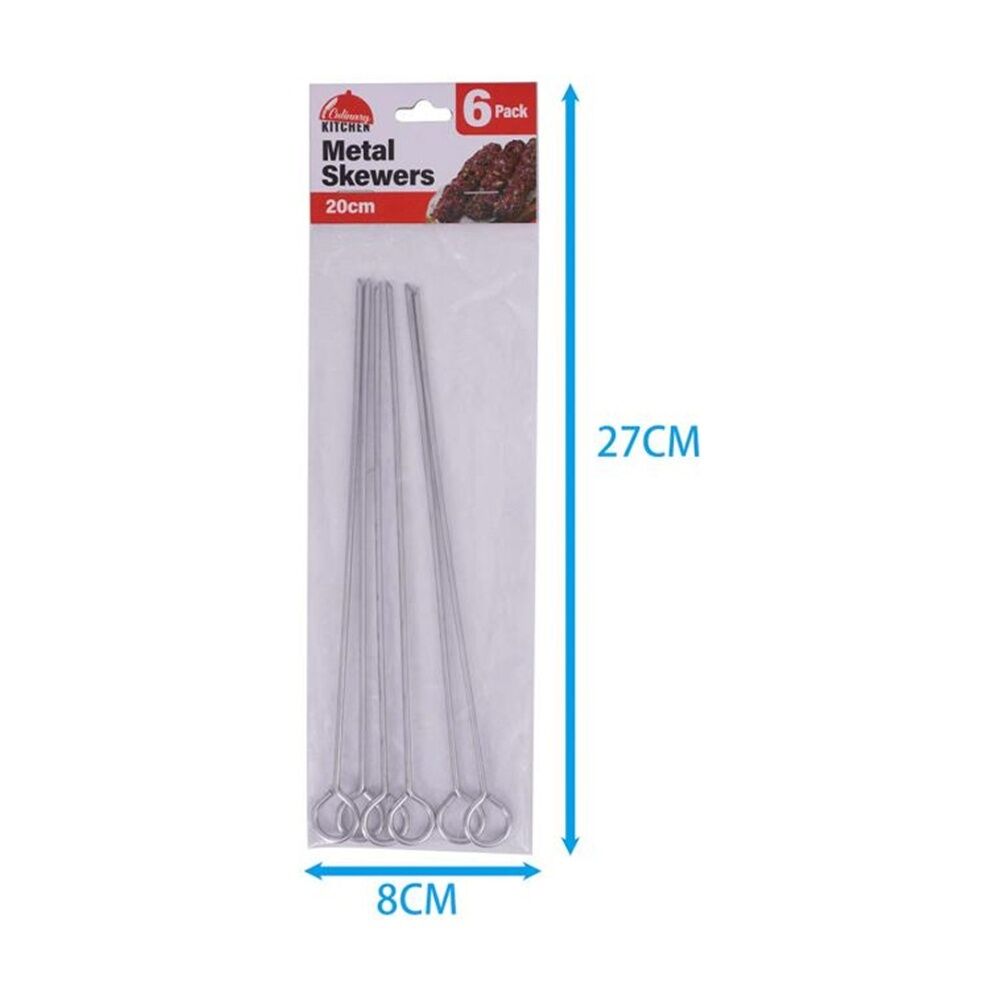 Culinary Kitchen 6pc Culinary Kitchen Barbecue Grill Metal Skewers w/ Loop Handle 20cm (6 Pack) — image 3