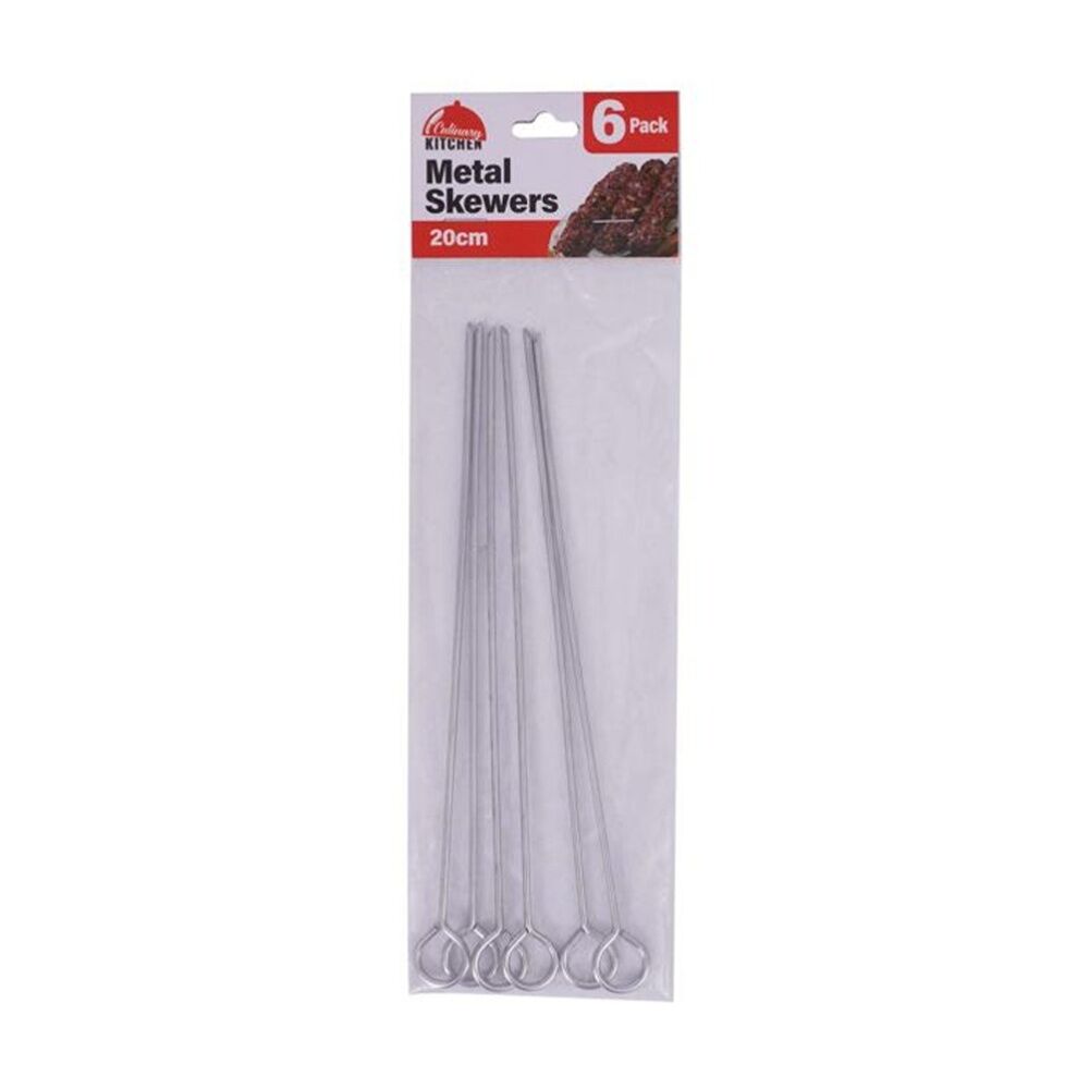 Culinary Kitchen Barbecue Grill Metal Skewers w/ Loop Handle 20cm (6 Pieces)