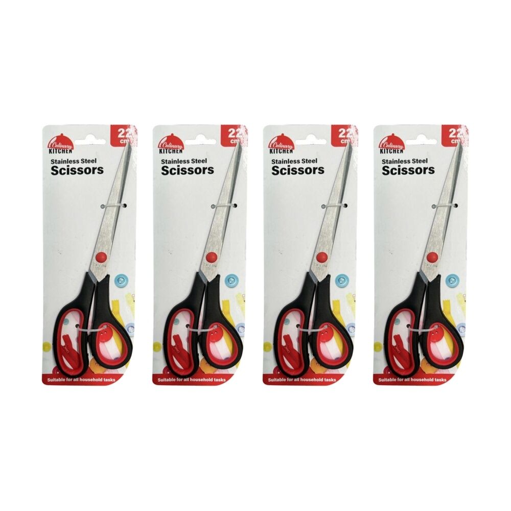 Culinary Kitchen Stainless Steel Scissors w/ Ergonomic Handle 24cm Red/Black (4 Pack)