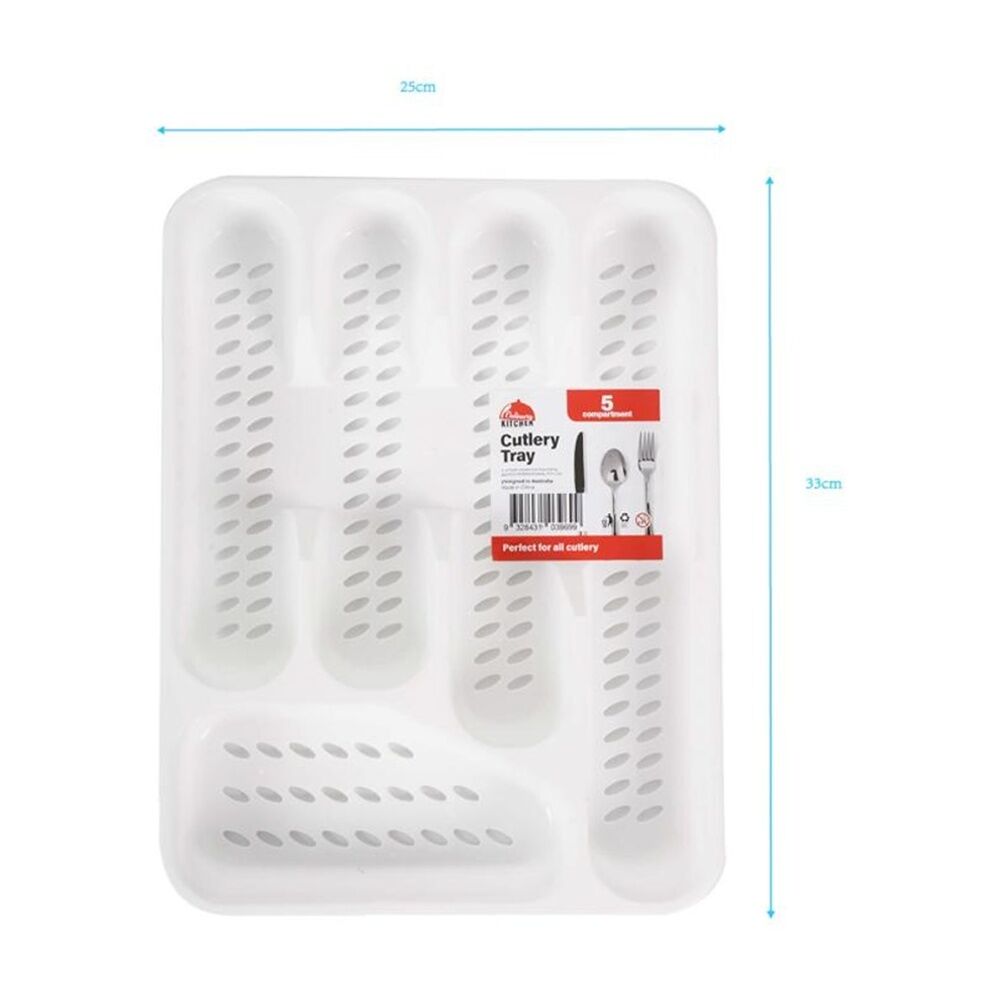 Culinary Kitchen 25x33cm White 5 Compartment Plastic Cutlery Storage Tray — image 2