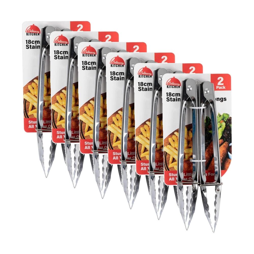 Culinary Kitchen 2pc Culinary Kitchen Stainless Steel Mini Tongs Cooking Utensil 14cm (6 Pack)