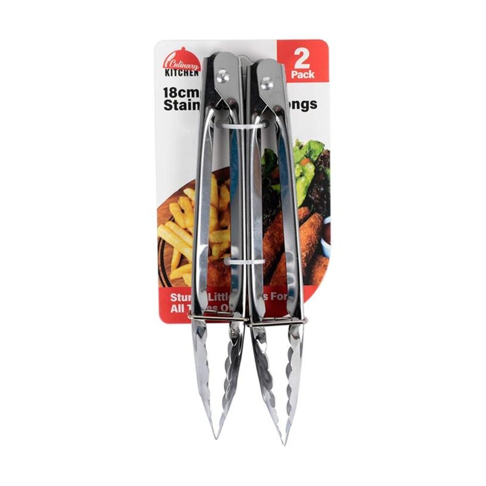 Culinary Kitchen 2pc Culinary Kitchen Stainless Steel Mini Tongs Cooking Utensil 14cm (6 Pack) — image 2