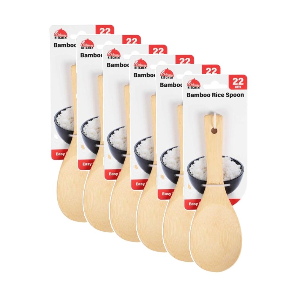 Culinary Kitchen Bamboo Rice Paddle Serving Spoon w/ Hanging Hole 20cm (6 Pack)