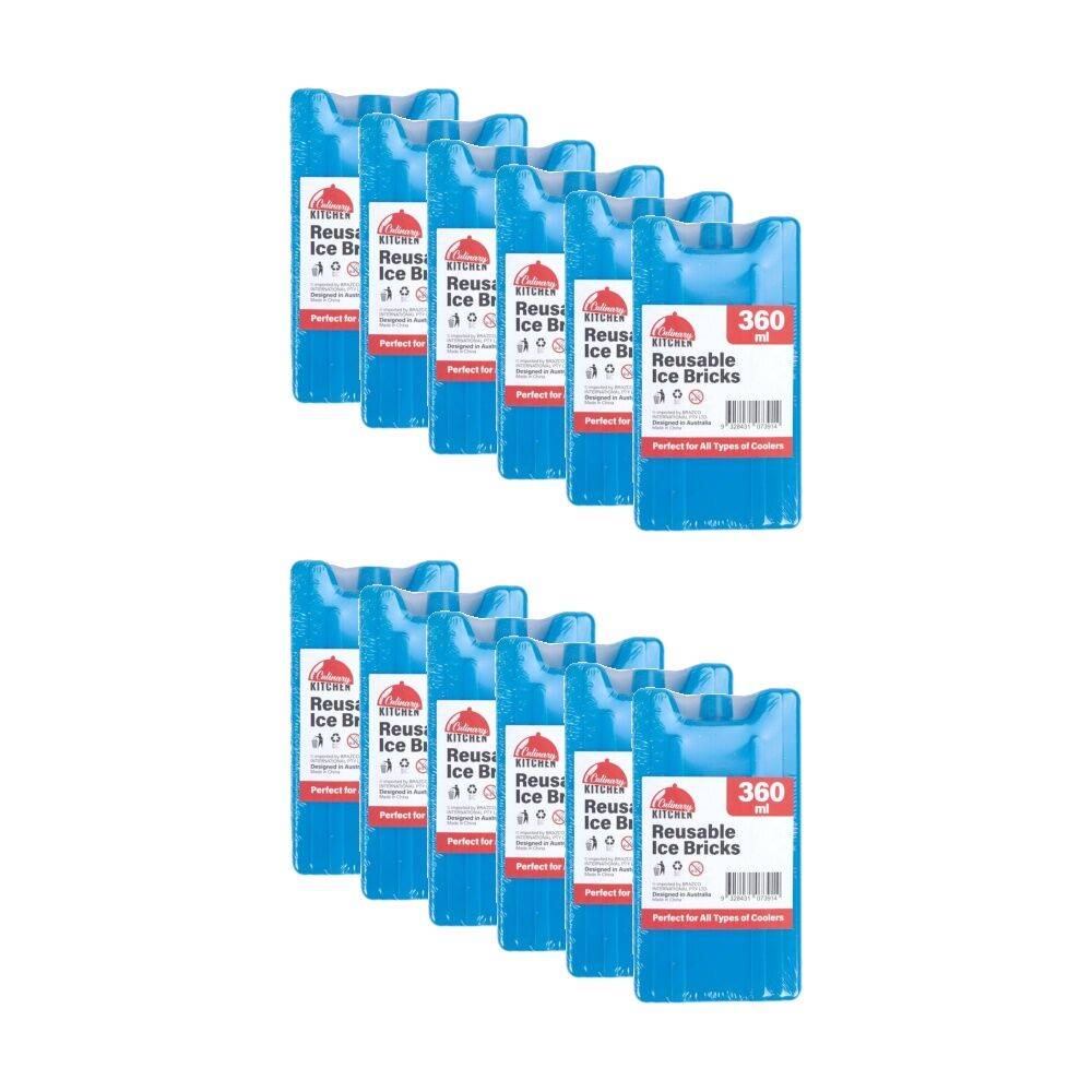 Braz 360ml Reusable Plastic Brick Ice Cooler 16.5x9x3cm Blue (12 Pack)