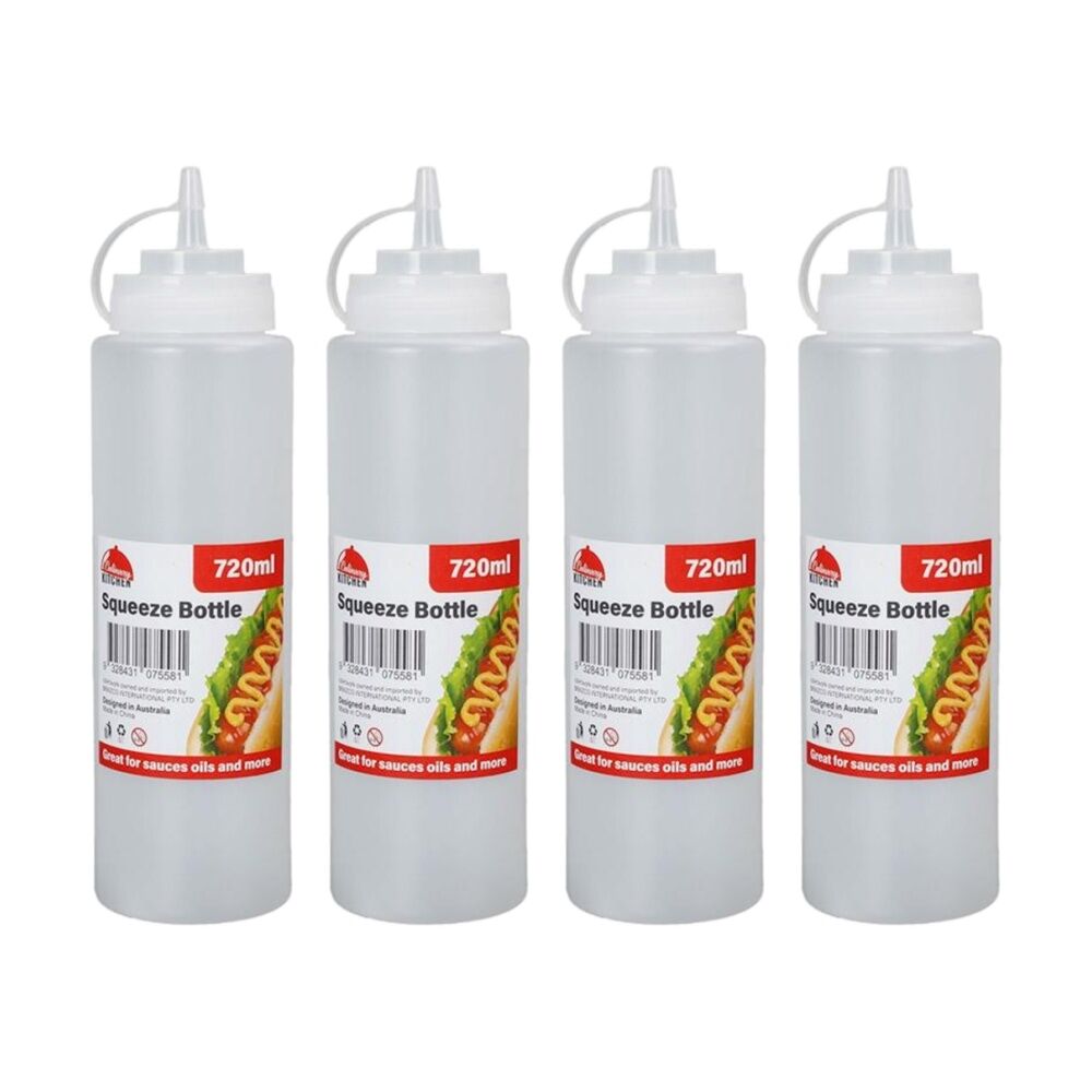 Culinary Kitchen Plastic Squeeze Bottle Sauce Dispenser 700ml White (4 Pack)