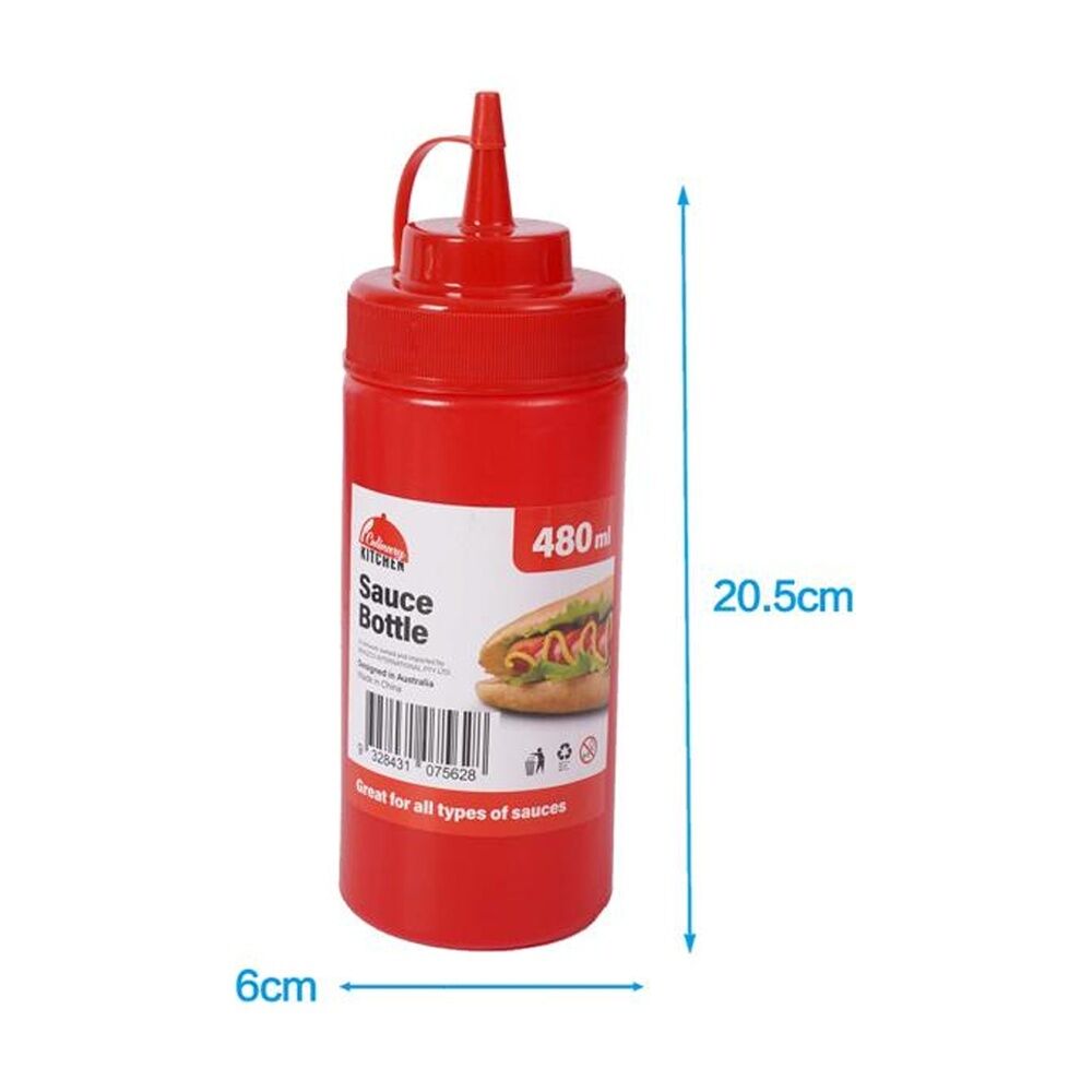 Culinary Kitchen 480ml Red Plastic Squeeze Bottle Sauce Dispenser — image 2