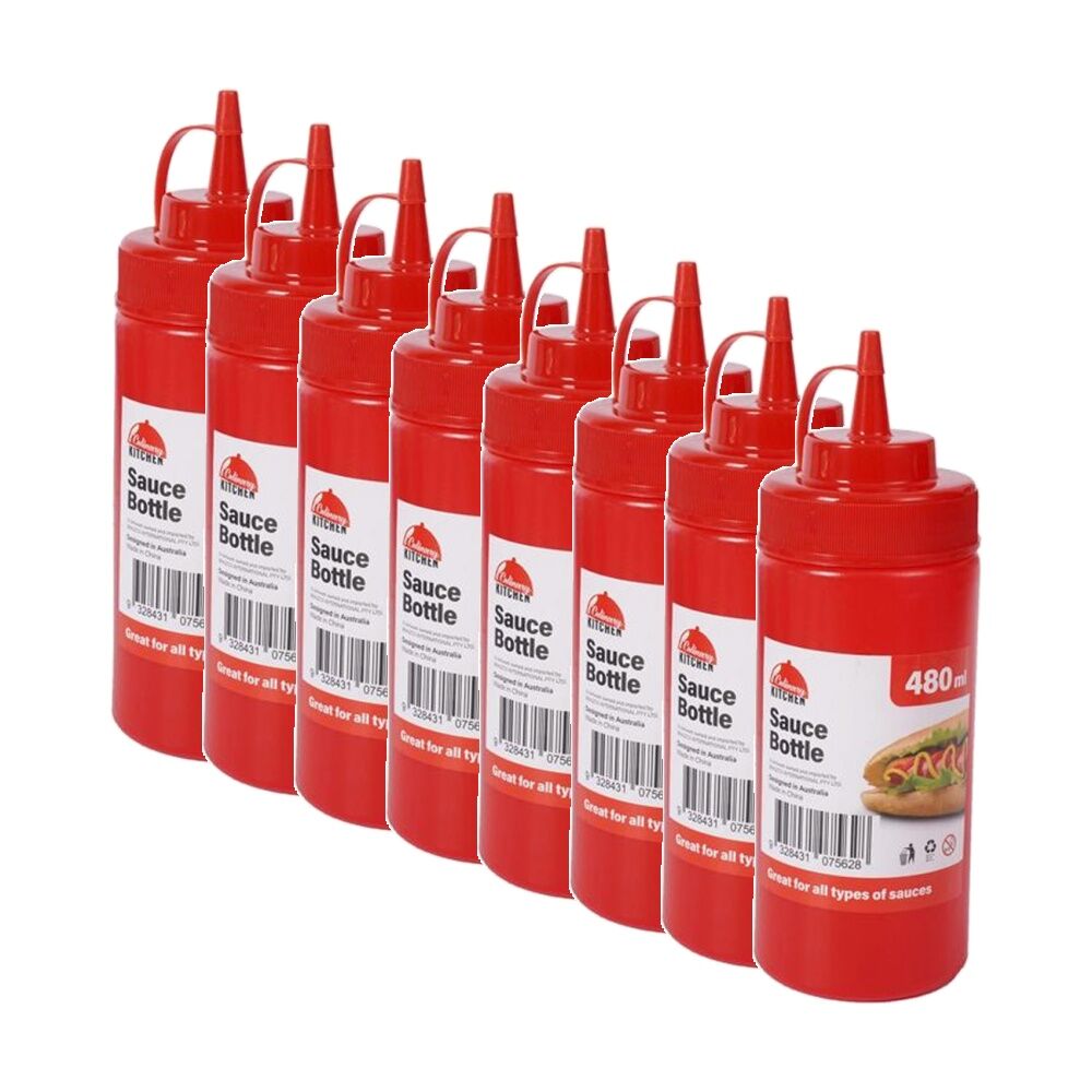 Culinary Kitchen Plastic Squeeze Bottle Sauce Dispenser 480ml Red (8 Pack)