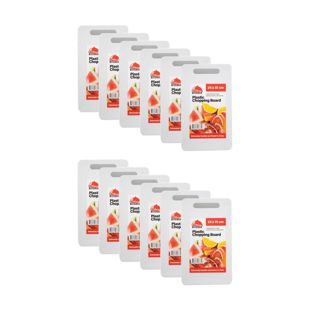 Culinary Kitchen Plastic Rectangular Chopping Board 24x15cm White (12 Pack)
