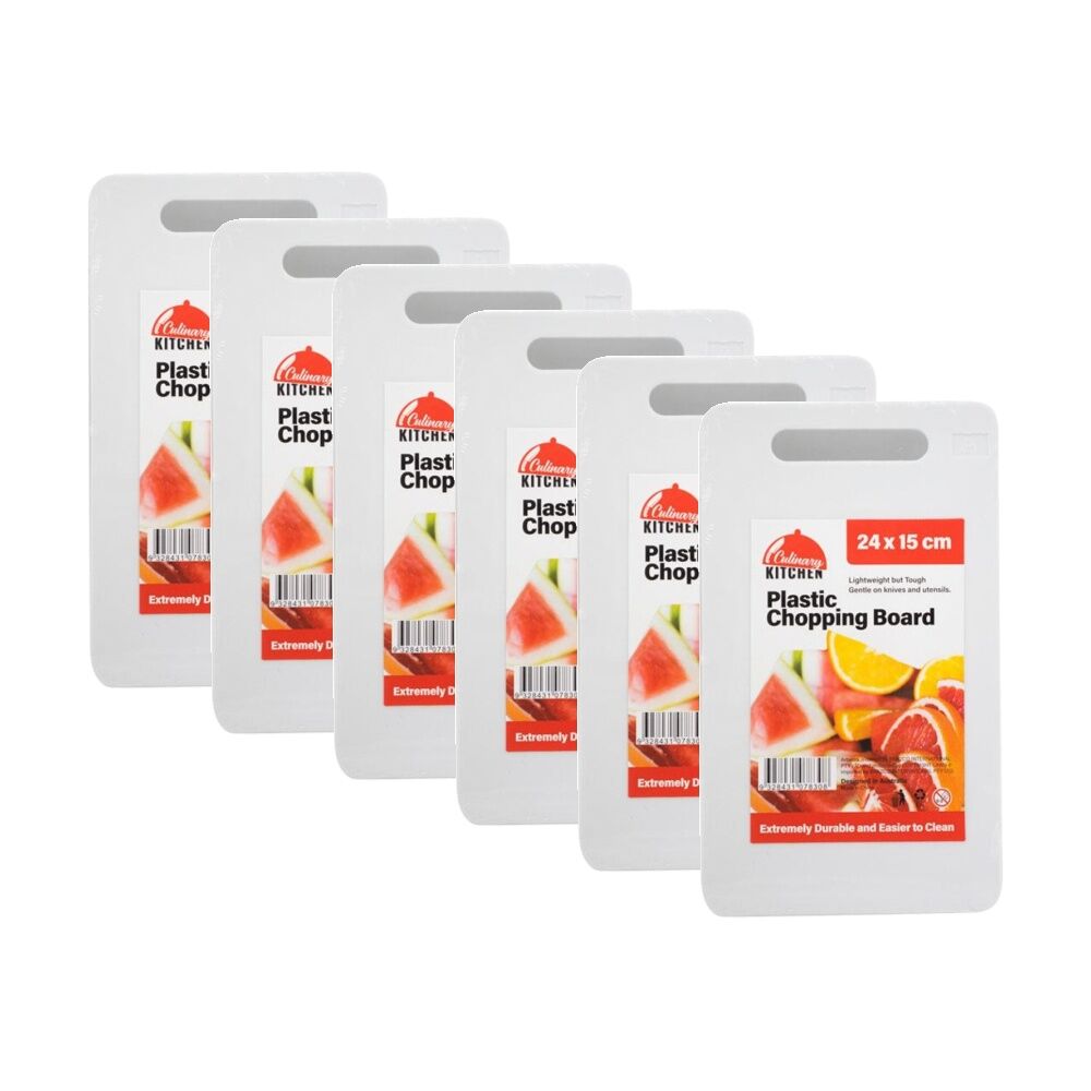 Culinary Kitchen Plastic Rectangular Chopping Board 24x15cm White (6 Pack)