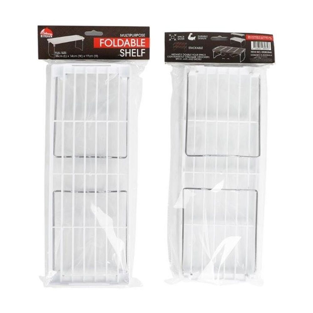 Braz 39x14x17cm White Metal Foldable Shelf Stackable Kitchen Storage Rack — image 2