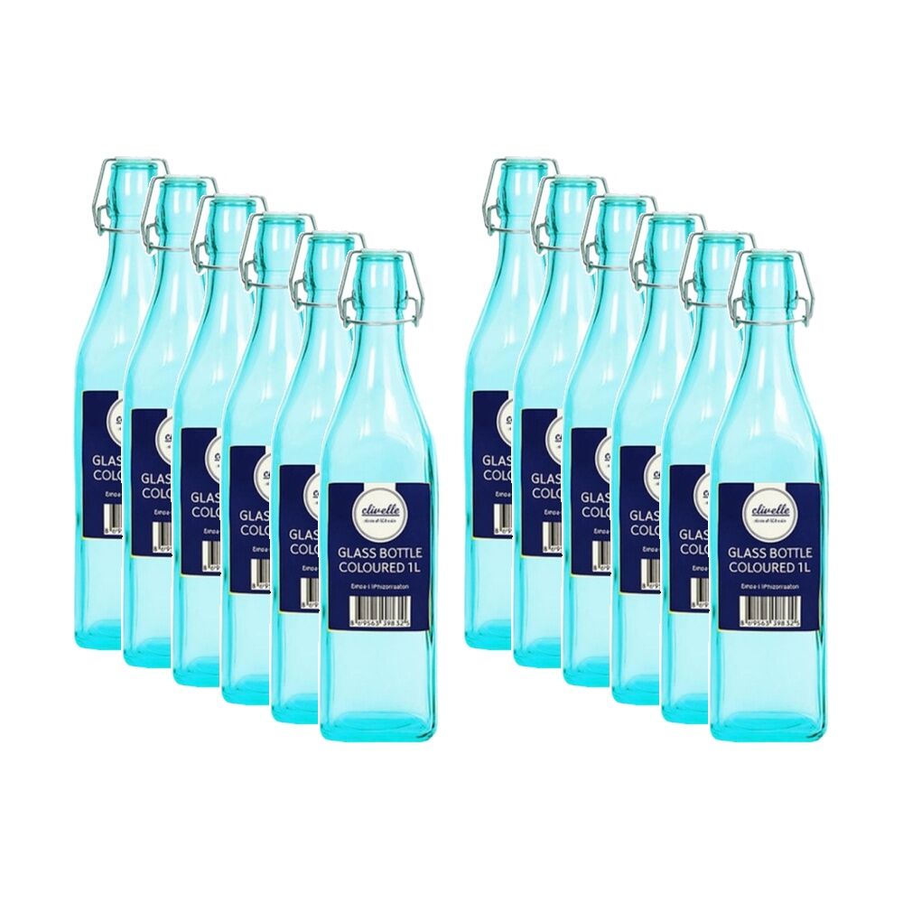 Olivelle Coloured Airtight Swing-Top Lid Glass Bottle 1L Assorted (12 Pack)