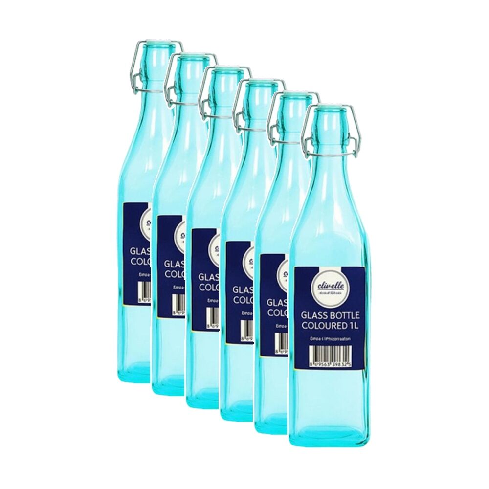 Olivelle Coloured Airtight Swing-Top Lid Glass Bottle 1L Assorted (6 Pack)