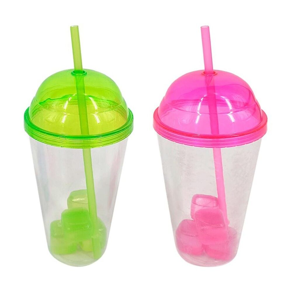 Braz Assorted Kids Plastic Drinking Tumbler Dome w/ Lid, Straw & Cube — image 2