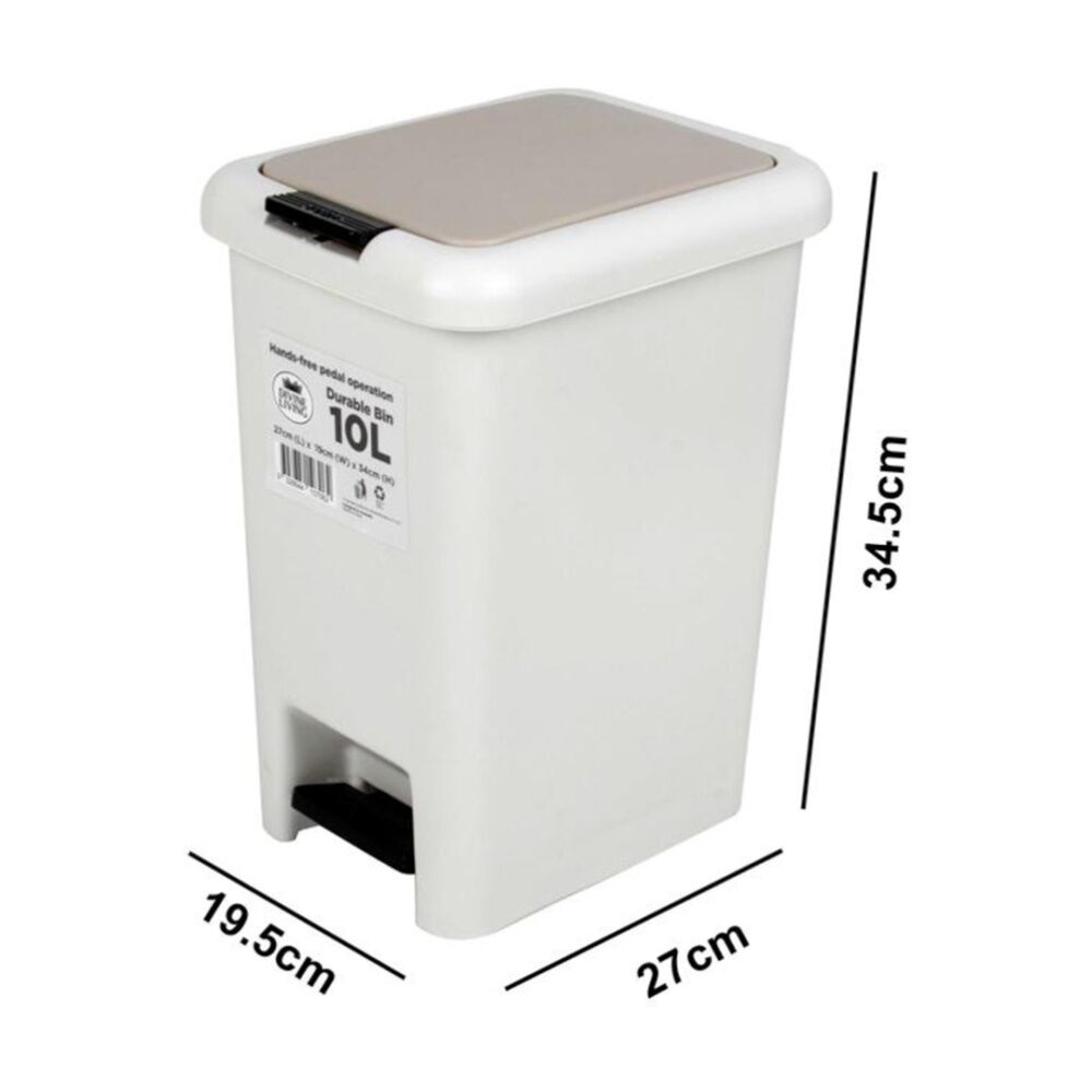 Braz 10L White Pedal Top Foot Operated Plastic Bin /W Beige Lid — image 2