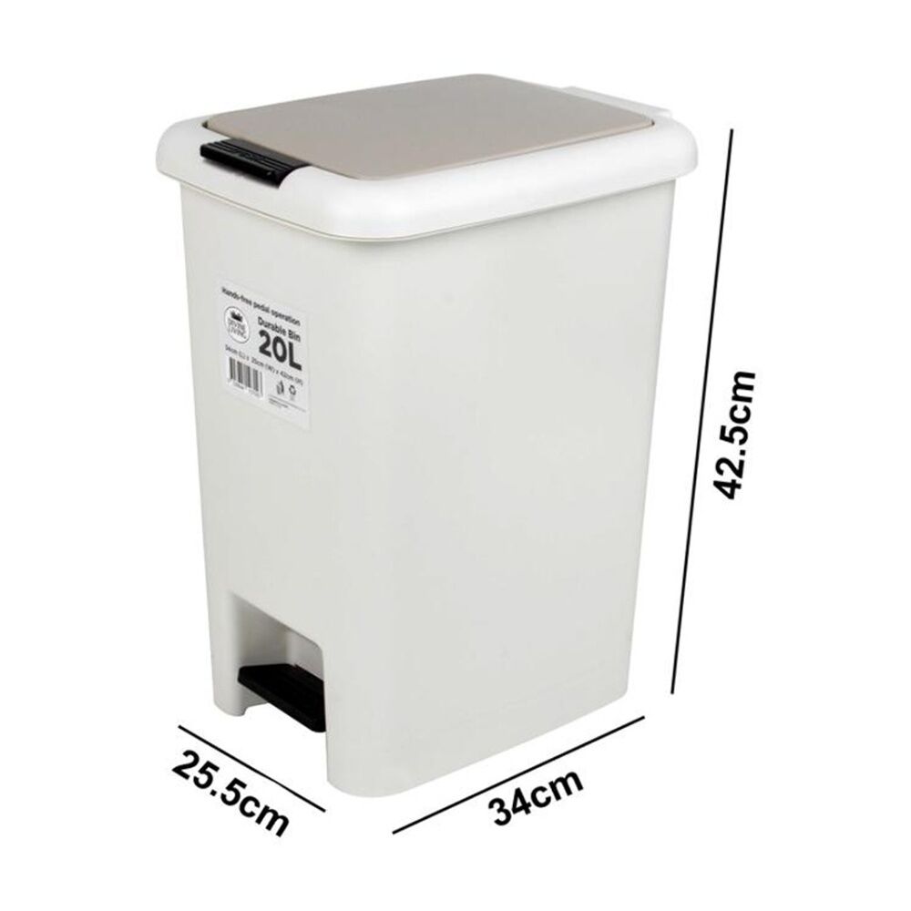 Braz 20L White Pedal Top Foot Operated Plastic Bin /W Beige Lid — image 2