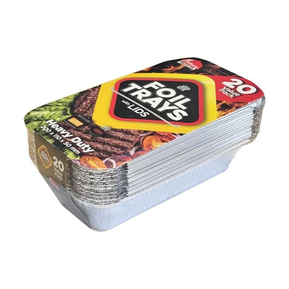 Braz 20pc Braz Aluminium Foil Disposable Rectangle Trays w/ Lids 20x11x5cm Silver (6 Pack) — image 2
