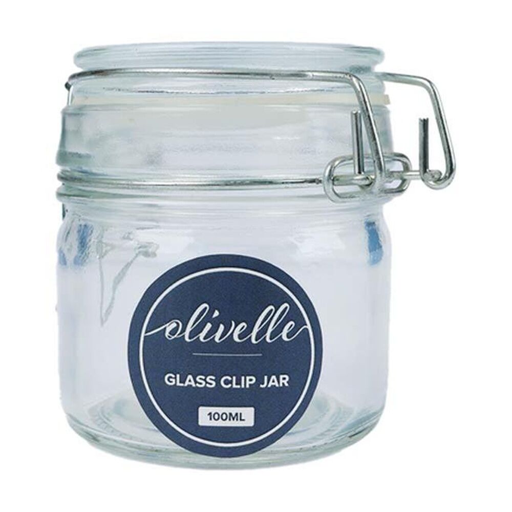 Olivelle 100ml Clear Glass Storage Jar w/ Metal Clasp & Airtight Clip Lid