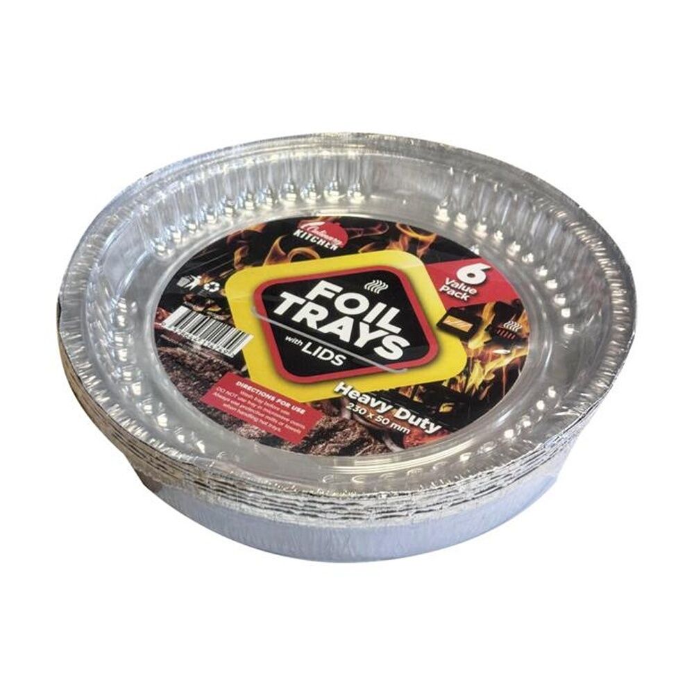 Braz Aluminium Foil Disposable Cake Dish Tray w/ Lids 23cm Silver (6 Pieces)