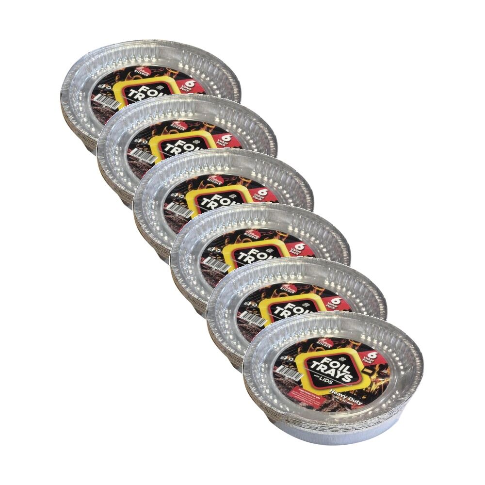 Braz 6pc Braz Aluminium Foil Disposable Cake Dish Tray w/ Lids 23cm Silver (6 Pack)