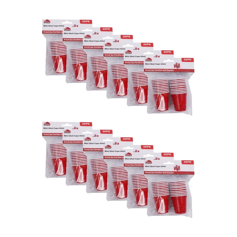 Culinary Kitchen 20pc Culinary Kitchen Reusable Party Shot Cups Value Set 60ml Red (12 Pack)