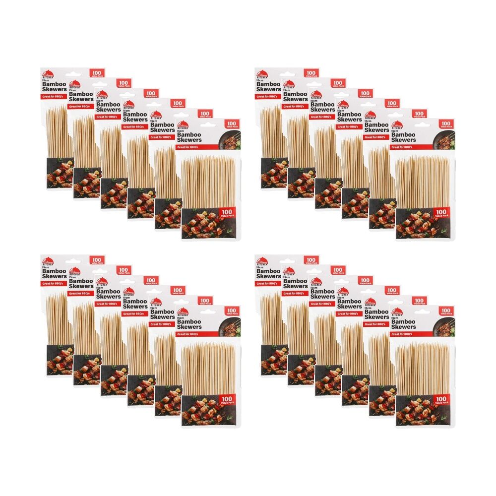 Braz 100pc Braz Reusable Pointed Tips Bamboo Skewers w/ Resealable Bag 3mmx15cm (24 Pack)