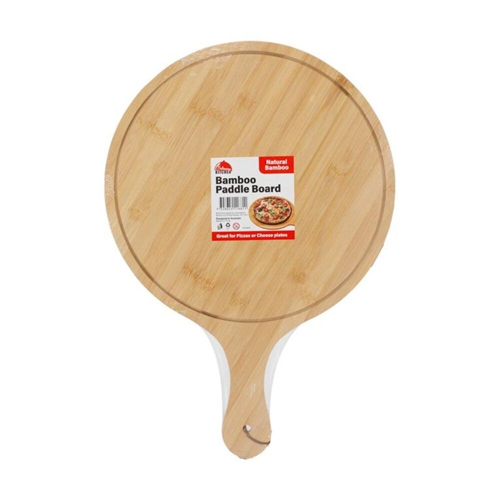 Culinary Kitchen Round Bamboo Paddle Chop Board w/ Handle 25cm (4 Pack) — image 2