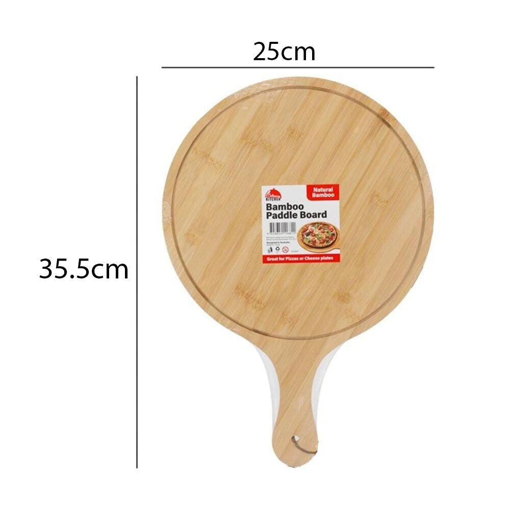 Culinary Kitchen Round Bamboo Paddle Chop Board w/ Handle 25cm (4 Pack) — image 3