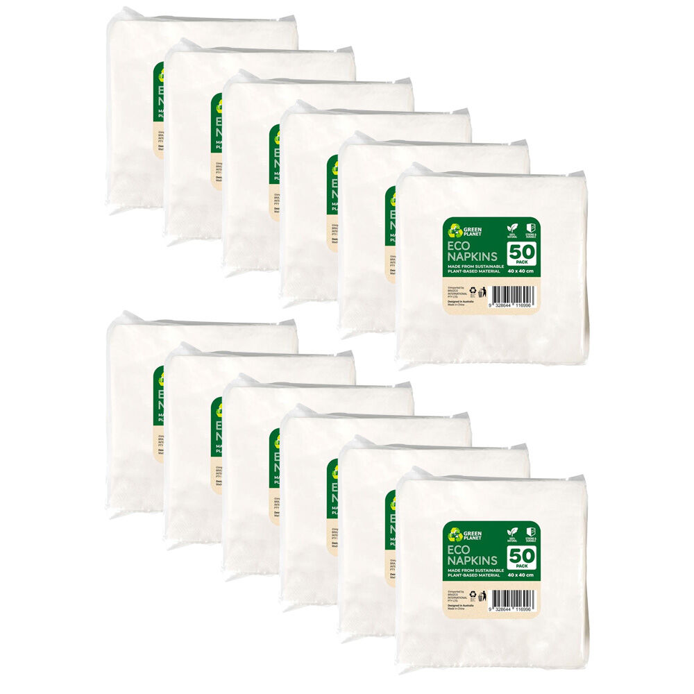 Braz 50pc Braz Earth Sustainable Plant-Based Durable Napkins 40x40cm White (12 Pack)