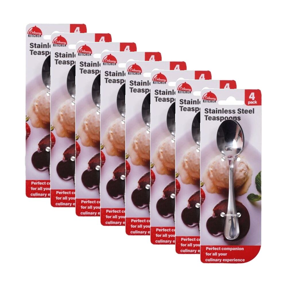 Braz 4pc Braz Stainless Steel Deluxe Teaspoons Set Kitchen Cutlery 20cm Silver (8 Pack)