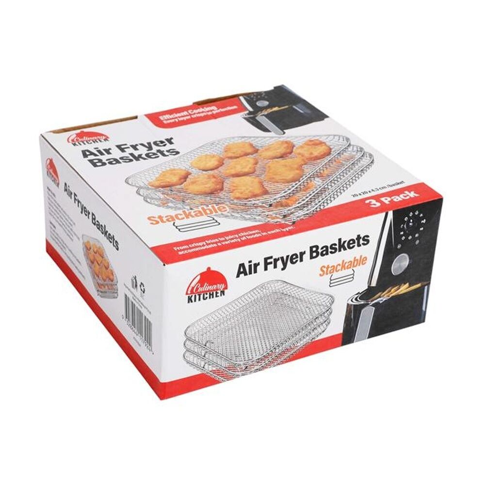Braz Square Stackable Air Fryer Wire Mesh Baskets 3 Level (3 Pieces)