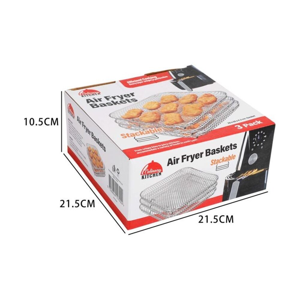 Braz Square Stackable Air Fryer Wire Mesh Baskets 3 Level (3 Pieces) — image 2