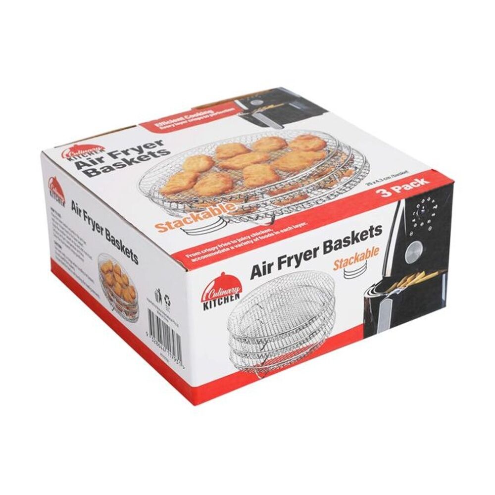 Braz Round Stackable Air Fryer Wire Mesh Baskets 3 Level (3 Pieces)