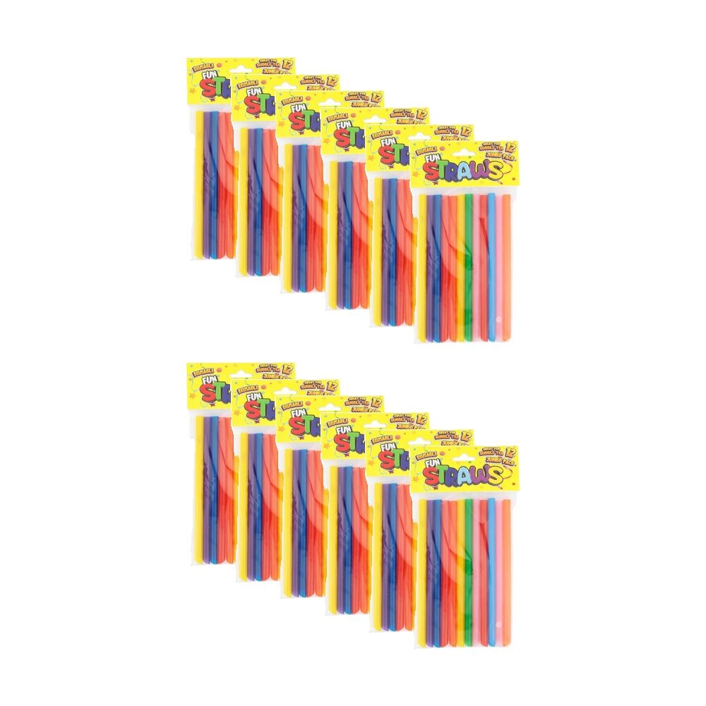 Braz 12pc Braz Plastic Reusable Straws Set Jumbo Multi Colour (12 Pack)